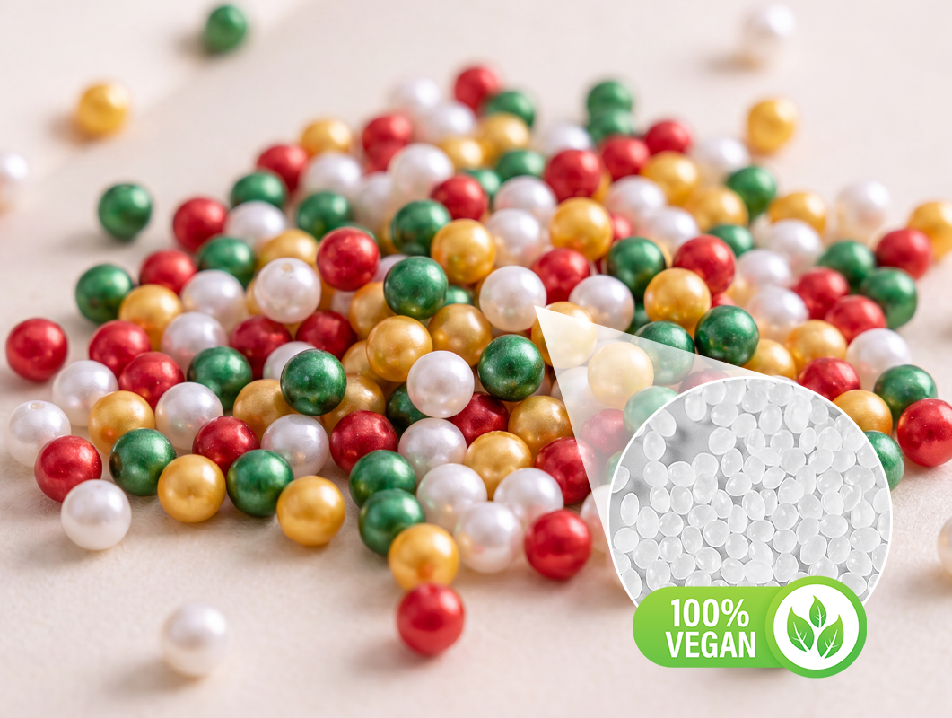 Pearl beads and vegan material badge