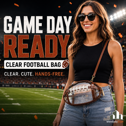 🏈Football Shaped Clear Crossbody Bag | Stadium Approved Transparent Purse with Gold-Tone Zipper & Leather Trim | Perfect Game Day Essential