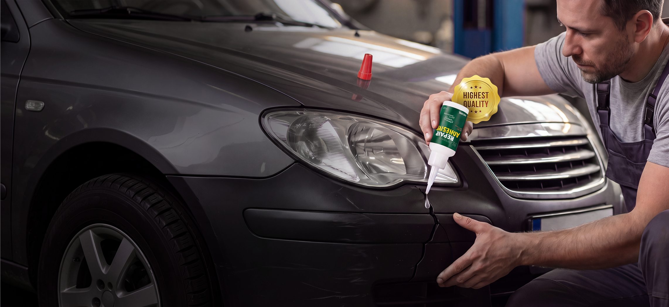 Precision car bumper repair adhesive
