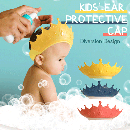 Kids' Ear Protective Cap – Waterproof Shower Hat, Adjustable & Cartoon Crown Design