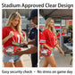 Football Shaped Clear Crossbody Bag | Stadium Approved Transparent Purse with Gold-Tone Zipper & Leather Trim | Perfect Game Day Essential