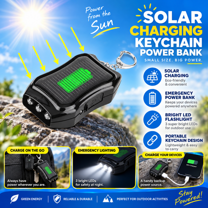 ☀️50% OFF NOW! 1200mAh Solar Power Bank Keychain, Portable Mini Solar Charger Key Ring Emergency Power Supply for Outdoor Camping Hiking