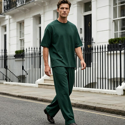 📢📢50% OFF !! ⏰Men's T-Shirt & Wide-Leg Pants 2-Piece Set