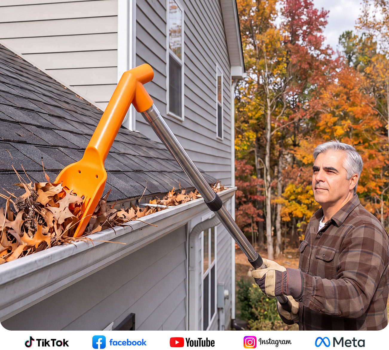 Extendable gutter cleaning brush