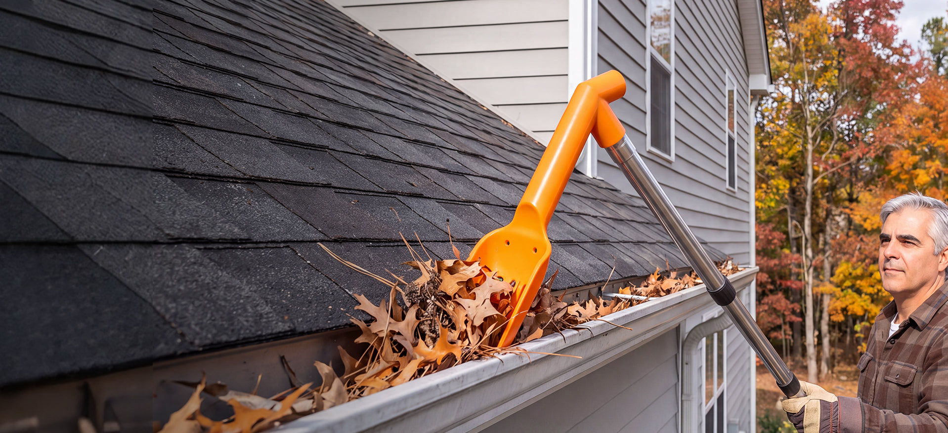 Extendable gutter cleaning brush