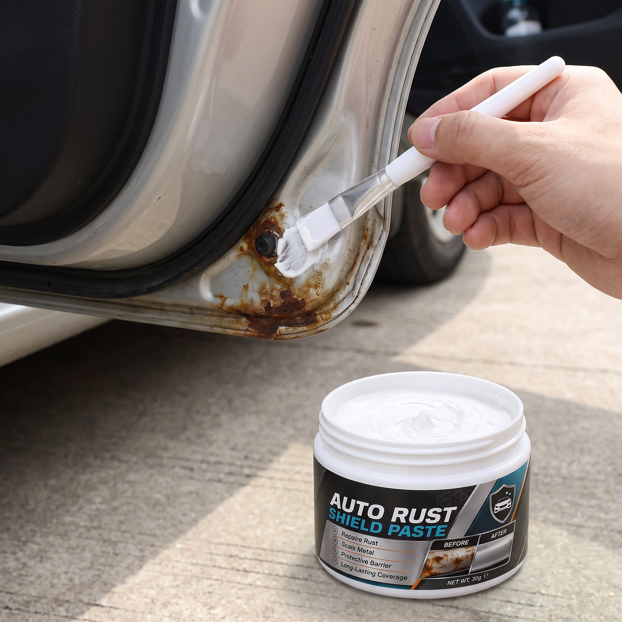 Rust paste applied to a hidden car metal area