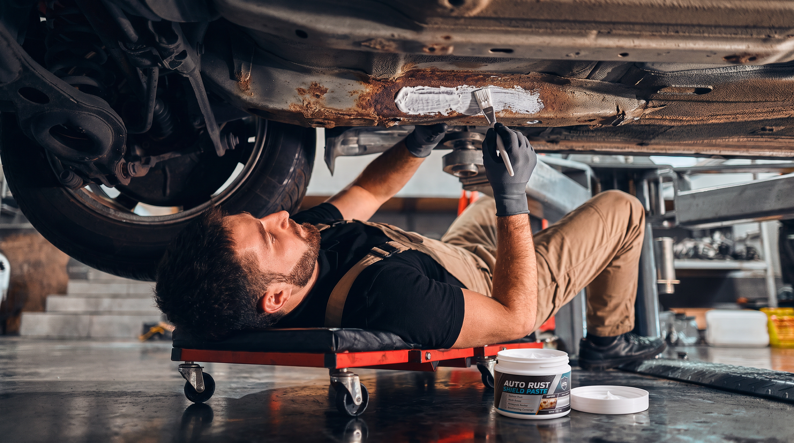 Treating rust underneath a vehicle