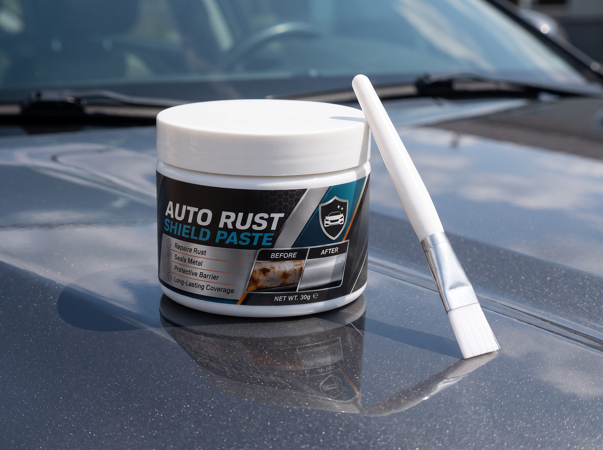 Car metal rust repair paste with application brush