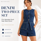 Women's Casual Denim Two-Piece Sleeveless Top & Shorts Set