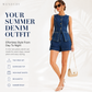 Women's Casual Denim Two-Piece Sleeveless Top & Shorts Set