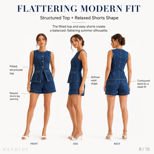 Women's Casual Denim Two-Piece Sleeveless Top & Shorts Set