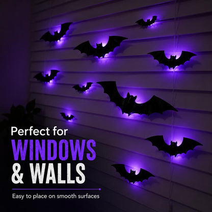 3D Halloween LED Bat Wall Stickers Glowing Flashing Spooky Party Decor