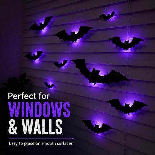 3D Halloween LED Bat Wall Stickers Glowing Flashing Spooky Party Decor