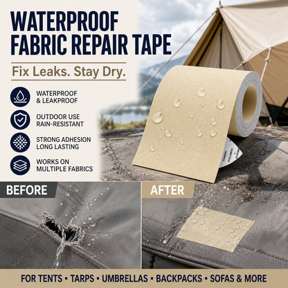 ⛺50% OFF NOW ! ✨Self‑Adhesive Tarpaulin Repair Patch, Waterproof Fabric Repair Tape, Rain‑Resistant Strong Adhesion for Tent, Tarp, Backpack & Umbrella