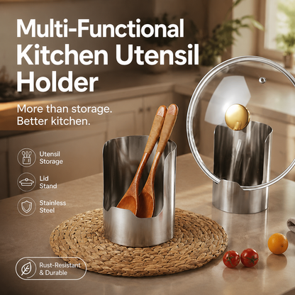 🏆 🔥Buy more save more🍳Multi‑Functional Kitchen Utensil Holder, Stainless Steel Organizer, for Spoons, Pot Lids & Cooking Gadgets, Countertop Kitchen Storage