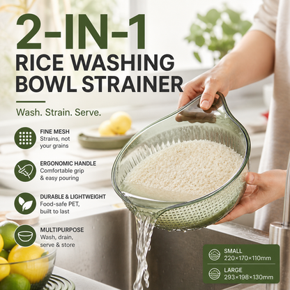 🥳HOT SALE🥳💞50K+ SOLD! Rice Washing Bowl ! Dual-function, fine mesh & ergonomic handle. Washes & drains perfectly – grab yours! ✅