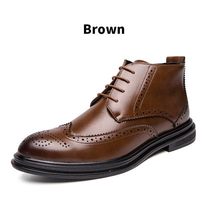 Men's Lace-Up Carved Wingtip Brogue Boots