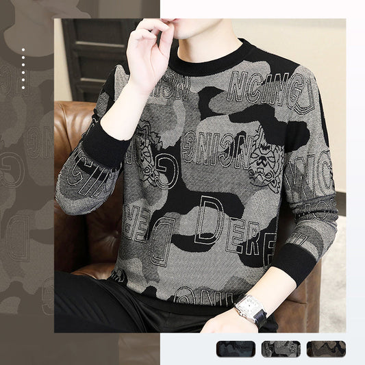 Men's Printed Casual Long-Sleeve Round Neck T-Shirt