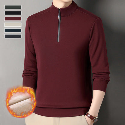 Men's Plush-Lined Quarter-Zip Stand Collar Warm Top