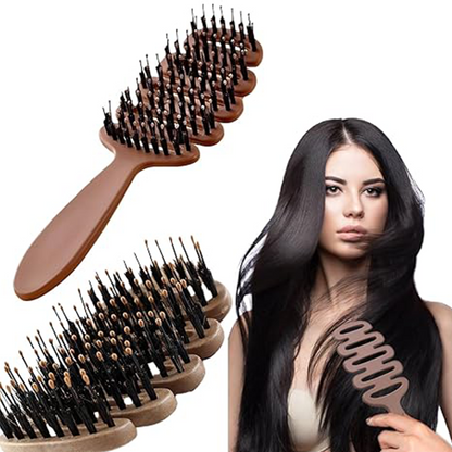 Boar Bristles Hair Brush with Curved Design