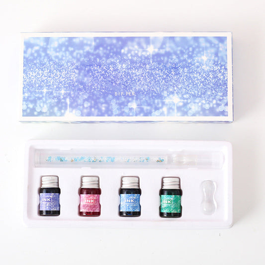 Glass Dip Pen Set with 4 Colored Inks