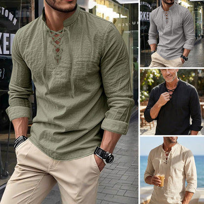 🔥Limited-time offer – Plain shirt in linen-cotton blend for men