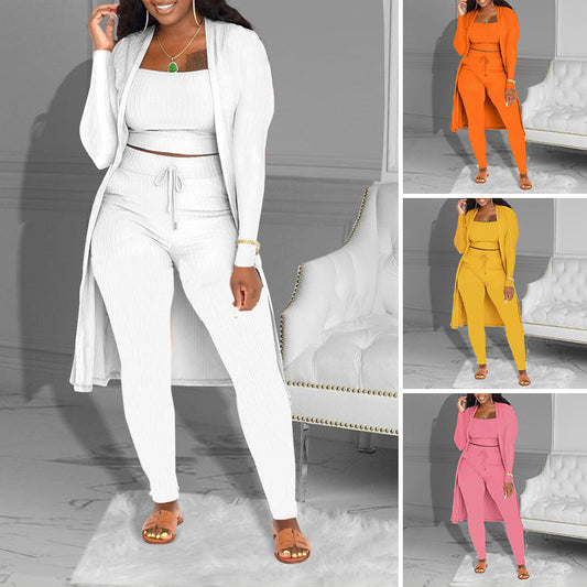 🔥While supplies last, 50% off!🎉 Casual 3-piece knit set – cropped top, cardigan, and pants