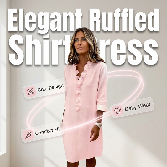 Women's Ruffle V-Neck Linen Shirt Dress