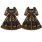 Vintage Floral Print Square Neck Maxi Dress