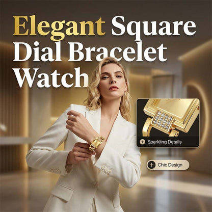 📢📢50% OFF !! ⏰ Square Dial Bracelet Watch for Women with Rhinestones – Chunky Chain-Link, Elegant, Sparkling Accents 💫