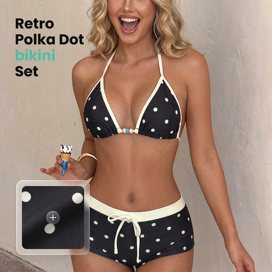 Polka Dot Halter Bikini Set with Boy-Shorts