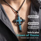 💞50K+ SOLD!✨Statement Cross Pendant – Crown of Thorns, Blue Stone Inlay, Vintage Edge 🖤