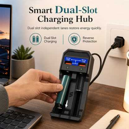 🔋 Dual-Slot Lithium Battery Charger | USB Output