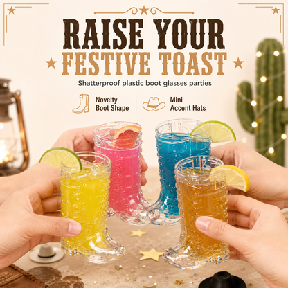 Plastic Cowboy Boot Shot Glasses with Mini Hats