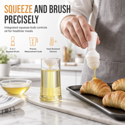 Food Grade Silicone Oil Bottle with Brush Heat Resistant Squeeze Oil Dispenser for BBQ Grilling and Baking