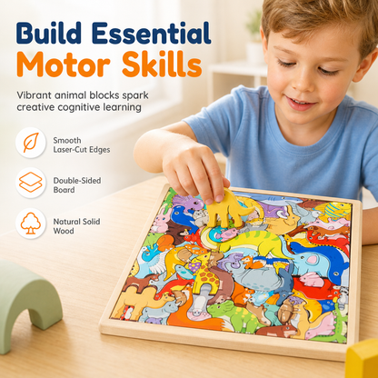 Wooden Cartoon Animal Matching Board for Kids and Toddlers